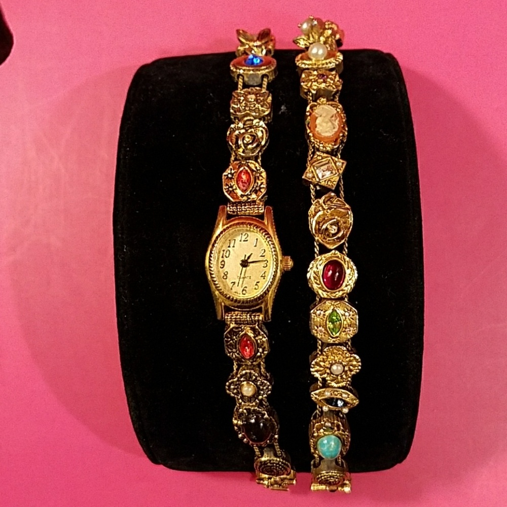 Gold tone watch and bracelet